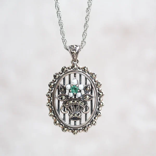 204P0914-EMF_01 【Made in Japan】 SV系列 祖母綠同淡水珍珠花束吊墜