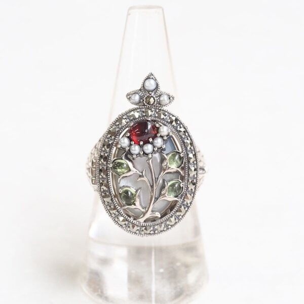 204R0152-MOP-1_01 【Made in Japan】 SV系列 橄欖石&白蝶貝&石榴石 3WAY 佩戴花朵吊咀戒指