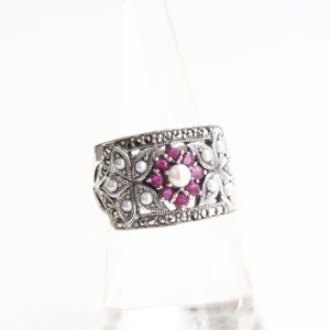 204R0300-RB_04 【Made in Japan】 SV系列 紅寶石同珍珠花朵寬版戒指