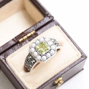 【Made in Japan】 SV系列 橄欖石＆珍珠 八角形戒指
