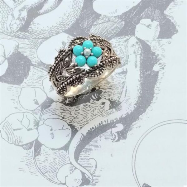 【Made in Japan】 SV系列 綠松石＆珍珠＆馬卡賽石 花戒指