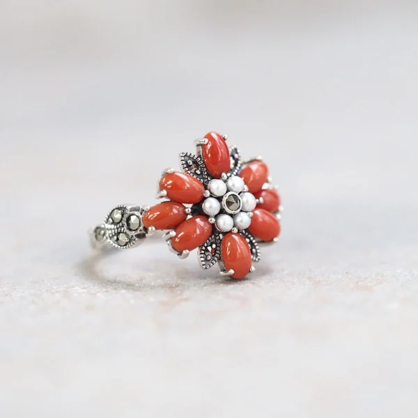 【Made in Japan】 SV系列 珊瑚與珍珠戒指