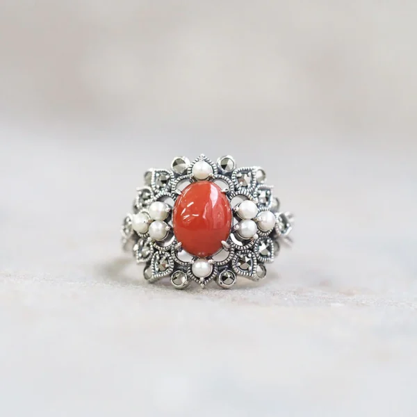 【Made in Japan】 SV系列 珊瑚同珍珠蕾絲戒指