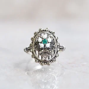 204R0890-EMF_01 【Made in Japan】 SV系列 綠寶石與珍珠花束戒指