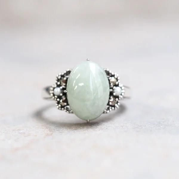 【Made in Japan】 SV系列 翡翠同珍珠種　古董蕾絲戒指