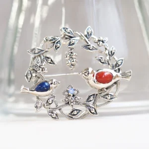 【Made in Japan】 SV系列 珊瑚＆青金石 幸運小鳥 吊墜別針