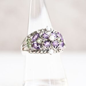 【Made in Japan】 SV系列 橄欖石＆紫水晶 雙色花戒指