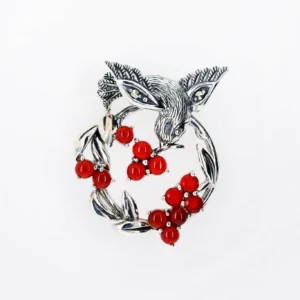 702C0008-CNC_01 【Made in Japan】 SV系列 紅玉髓&馬克賽石 鼓雀&南天 吊墜/胸針