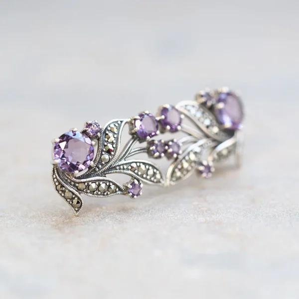 202C0364-AM_04 【Made in Japan】 SV系列 紫水晶對稱花朵吊墜/胸針