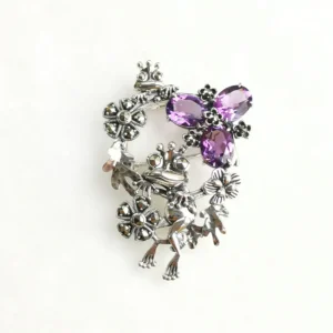 202C0808-AMF_01 【Made in Japan】 SV系列 紫水晶 王樣親子青蛙 吊墜/胸針