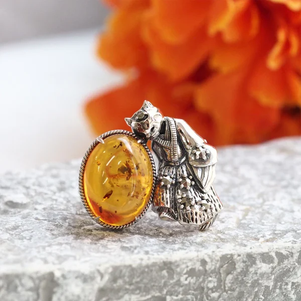 202C0844-TY_01 【Made in Japan】 SV系列 琥珀 歌川國芳《流行貓之曲球》 吊墜/胸針