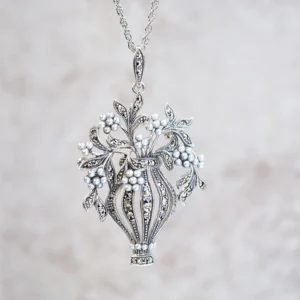 【Made in Japan】 SV系列 珍珠與馬爾卡石花園吊墜胸針