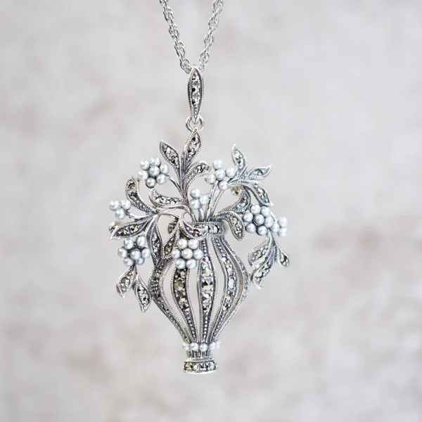 【Made in Japan】 SV系列 珍珠與馬爾卡石花園吊墜胸針