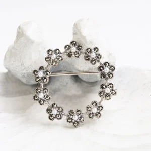 【Made in Japan】 SV系列 珍珠與馬卡石花形吊飾胸針