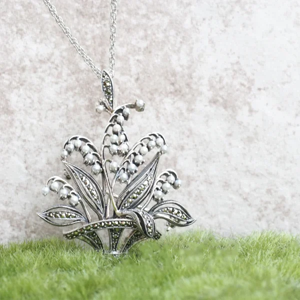 【Made in Japan】 SV系列 珍珠與馬卡石鈴蘭吊墜/胸針