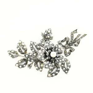 【Made in Japan】 SV系列 珍珠與馬卡石花形吊飾胸針