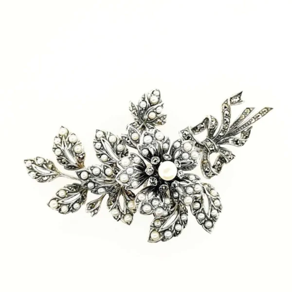 【Made in Japan】 SV系列 珍珠與馬卡石花形吊飾胸針