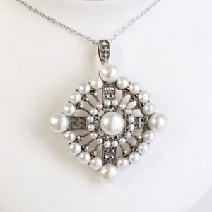 【Made in Japan】 SV系列 珍珠與馬卡石 裝飾藝術風格 吊墜別針