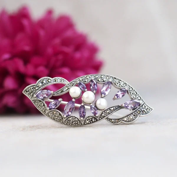 204C0962-AMF_01 【Made in Japan】 SV系列 紫水晶 古董蕾絲 掛墜胸針