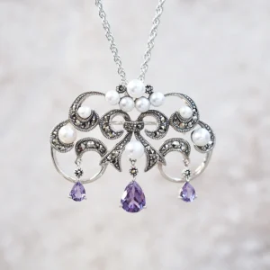 【Made in Japan】 SV系列 紫水晶同珍珠 經典吊燈造型胸針/吊墜