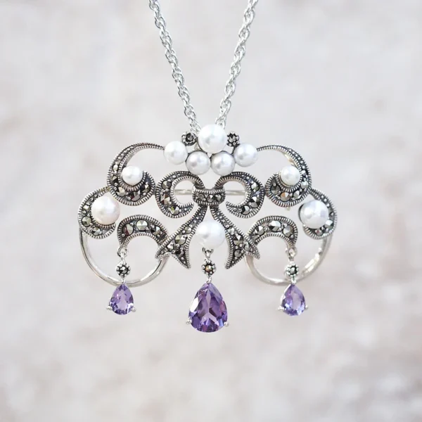 204C1034-AMF_01 【Made in Japan】 SV系列 紫水晶同珍珠 經典吊燈造型胸針/吊墜