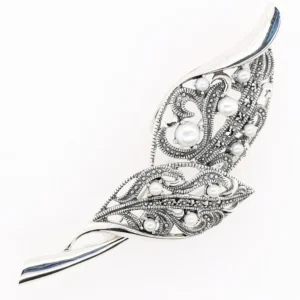 【Made in Japan】 SV系列 珍珠及馬卡石葉形吊墜胸針