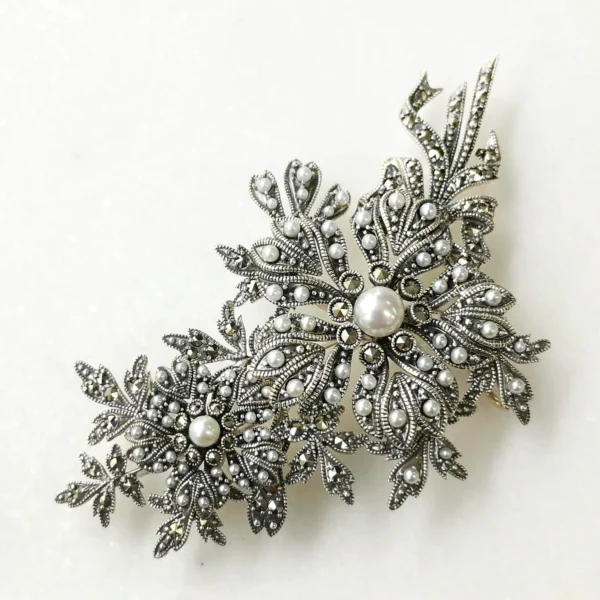 【Made in Japan】 SV系列 珍珠與馬卡石 英式玫瑰 項鍊胸針