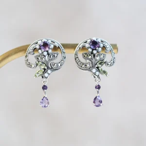 【Made in Japan】 SV系列 紫水晶同橄欖石花耳環/耳夾