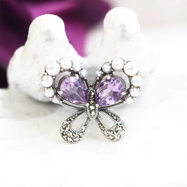 204P0715-AMF_01 【Made in Japan】 SV系列 紫水晶&珍珠 可愛蝴蝶結 吊咀
