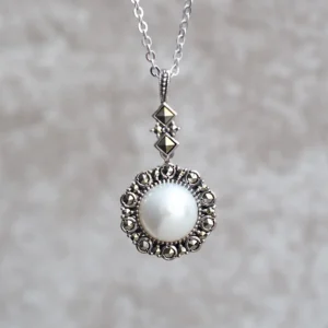 【Made in Japan】 SV系列 珍珠＆馬爾卡石 花形吊墜