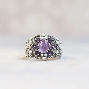 【Made in Japan】 SV系列 紫水晶同珍珠 優雅蕾絲戒指