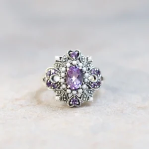 204R0464-AMF_01 【Made in Japan】 SV系列 紫水晶同珍珠 隱形心形戒指