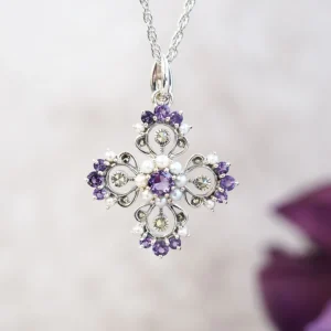 【Made in Japan】 SV系列 紫水晶同珍珠 現代花吊墜