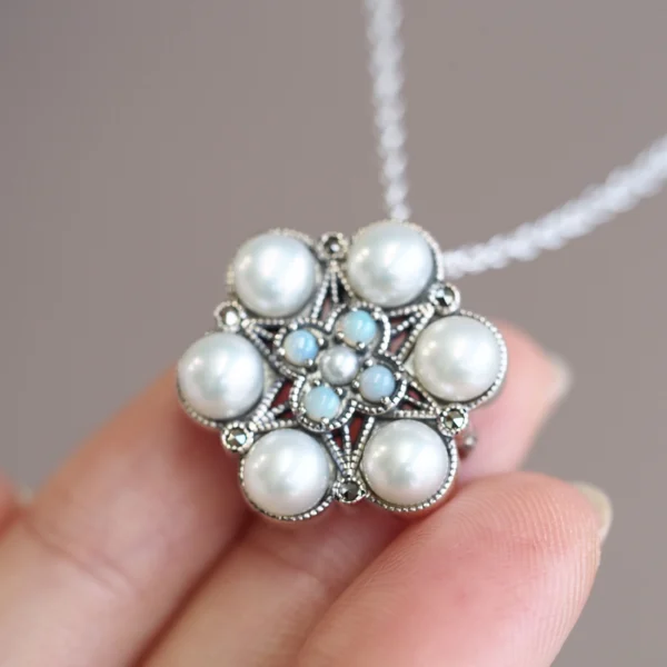 【Made in Japan】 SV系列 蛋白石＆珍珠 項鍊胸針