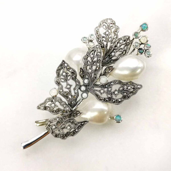 【Made in Japan】 SV系列 蛋白石＆巴洛克珍珠 葉子吊墜/胸針