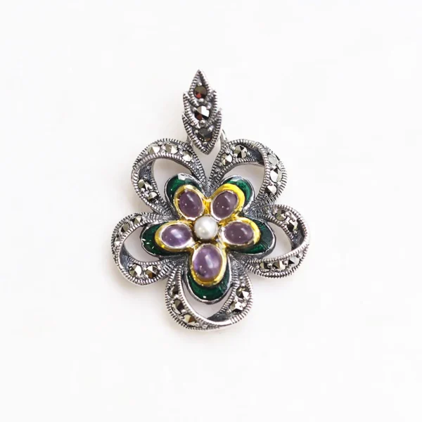 704P0014-AM_01 【Made in Japan】 SV系列 紫水晶同珍珠琺瑯花吊咀